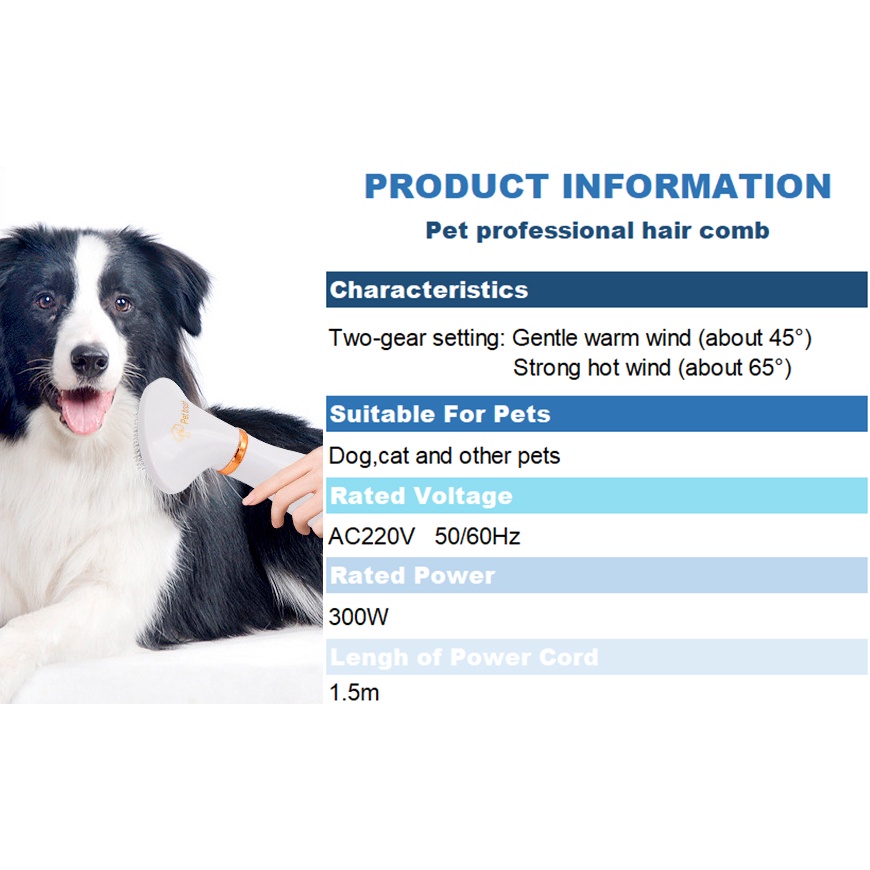 2in1 Portable Pet Dryer Dog Hair Dryer & Comb Pet Grooming Cat Hair Comb Dog Fur Blower Low Noise #8