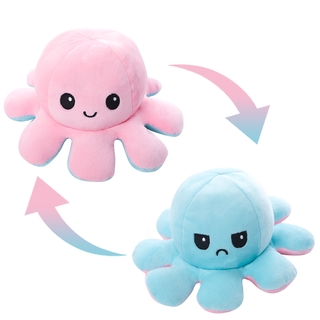 Tiktok Reversible Flip Stuffed Octopus Plush Doll Happy Angry Moods Soft Simulation Pouple Plush Toy For Kids