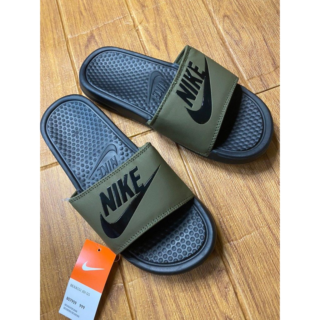 army green nike slides