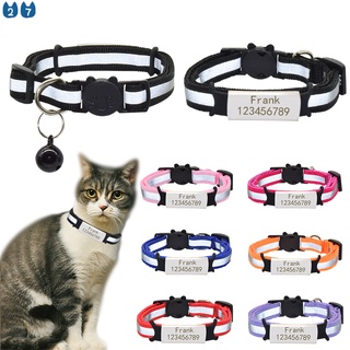『27Pets』Custom ID Name Tag Reflective Cat Collar Bell Personalized Safety Nylon Engraved Nameplate Cat Collar
