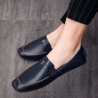 【ZLOT】Men Genuine Leather Shoes Fashion Male Shoes Casual Mens Shoes Slip On Men Loafers Black Shoes