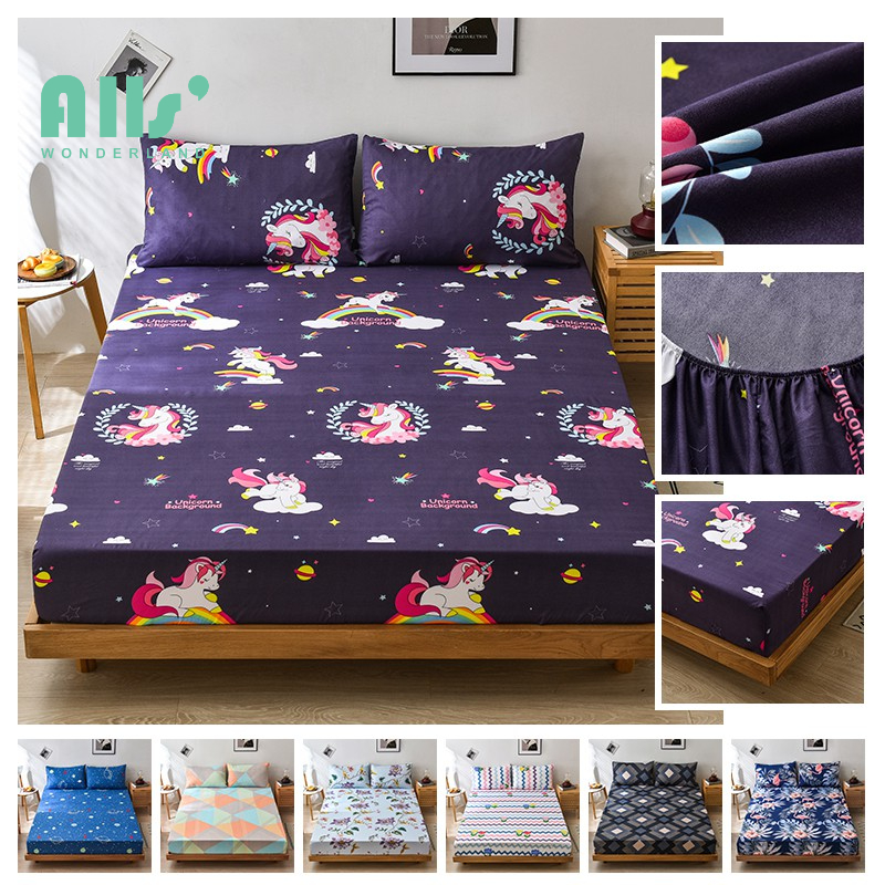 Allswonderland Unicorn Bedsheet Queen King Size Garterized Fitted Sheet