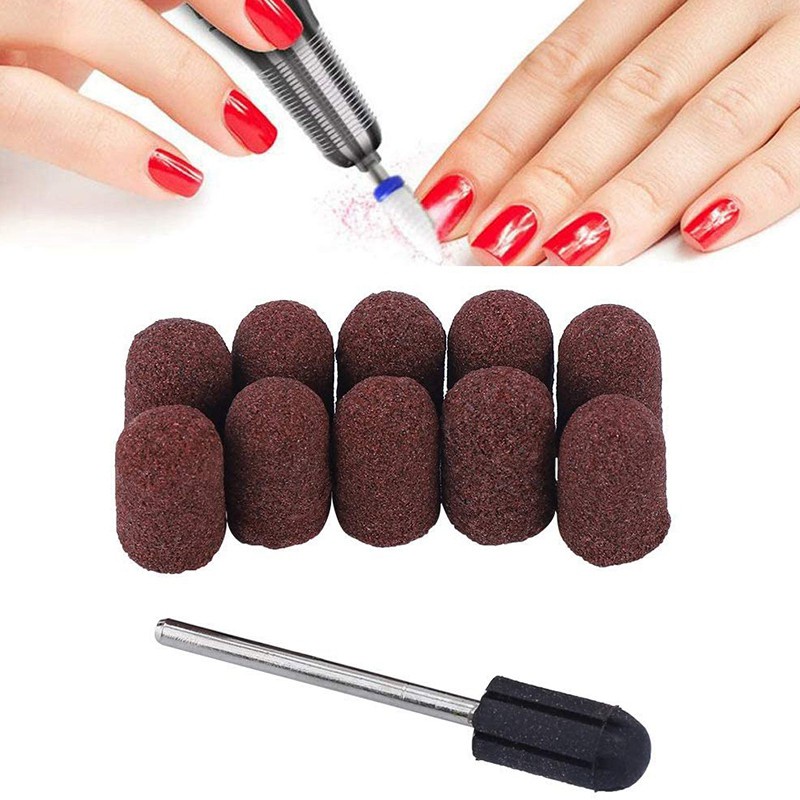 10Pcs Drill Bit Block Sanding Cap Dedicated Head Grinding Sanding Cap er Sand Manicure Pedicure Tool