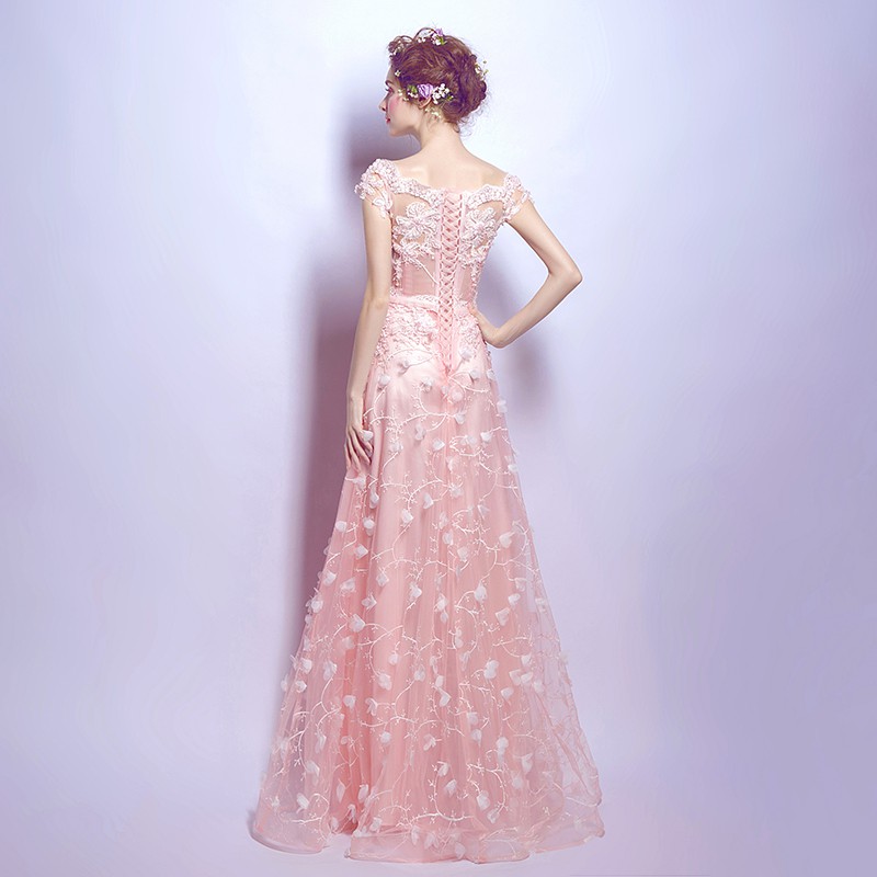 peach lace wedding dress