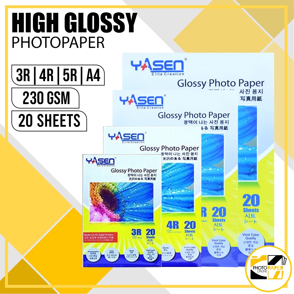 YASEN High Glossy Photo Paper [230GSM 3R | 4R | 5R | A4 Size ...