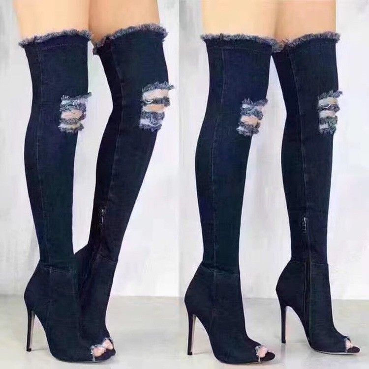 denim boots knee high