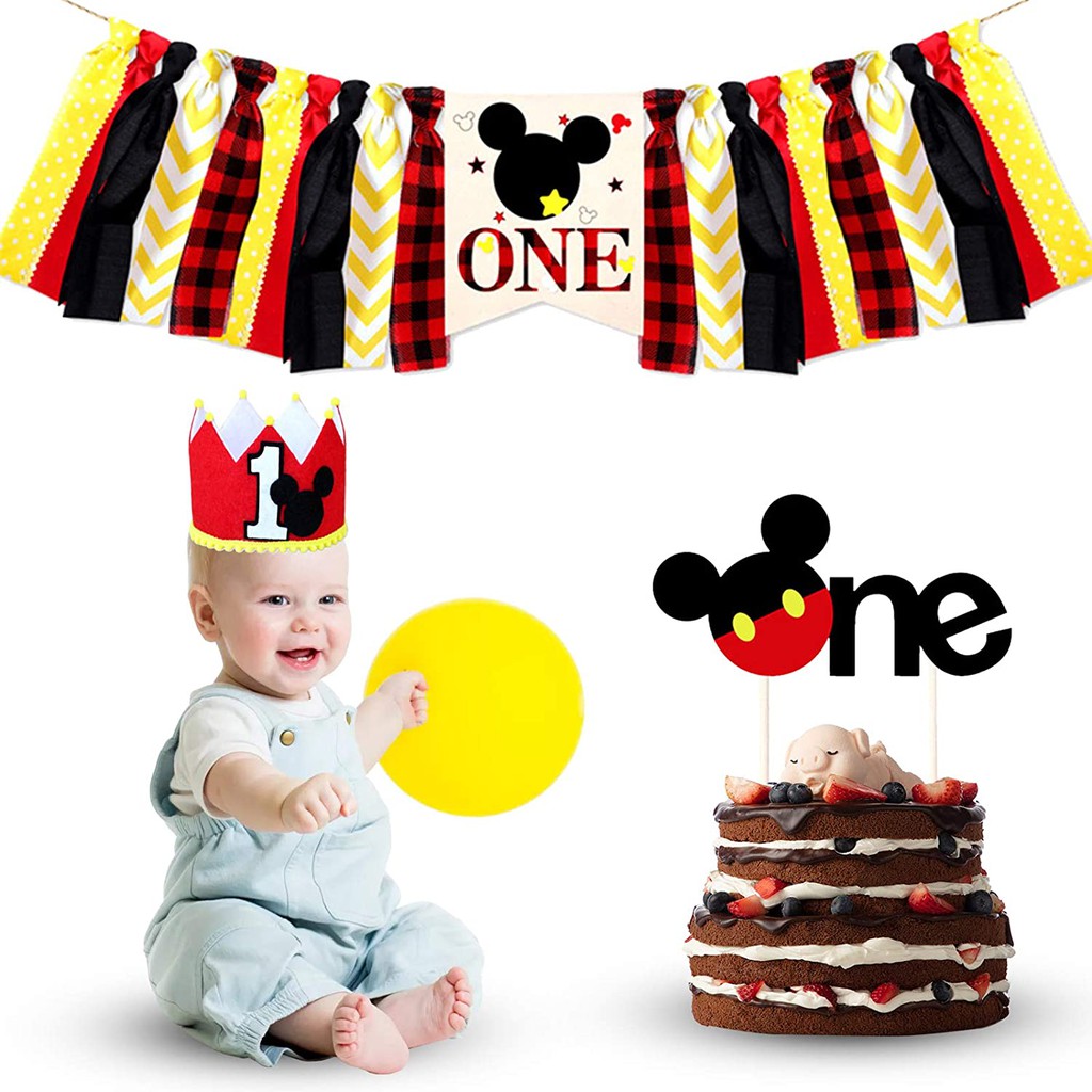 mickey-themed-1st-birthday-banner-crown-and-cake-topper-for-baby