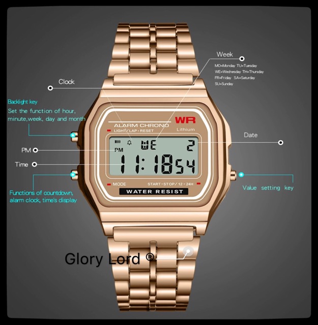 「Glord」5Style Led Digital Casio Vintage Stainless Steel Unisex Watch