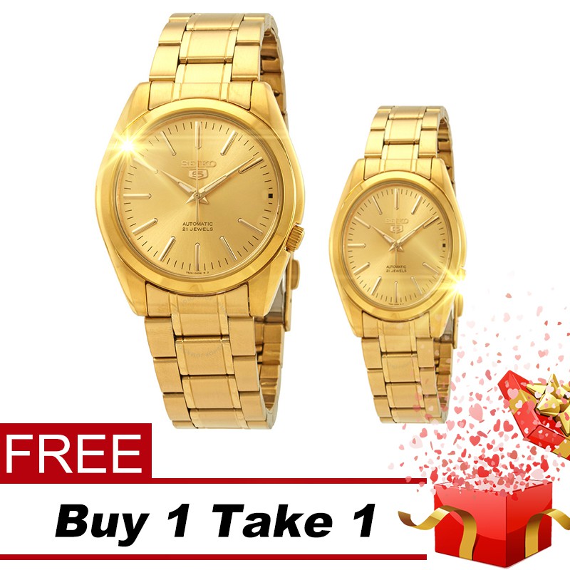 relo watch 【Namiya】SEIKO 5 Waterproof COUPLE 18K GOLD watch Buy 1 take 1  Original automatic Gold wat | Shopee Philippines