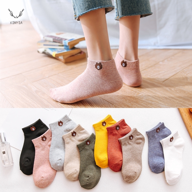 Korean Printed Bear Ankle Socks Unisex Fashion Iconic Socks Breathable