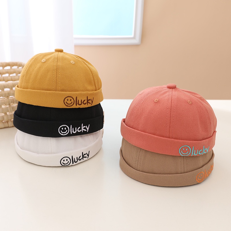 lucky smiling face melon hat children's fashion all-match brimmed landlord hat boy street shooting yuppie hat