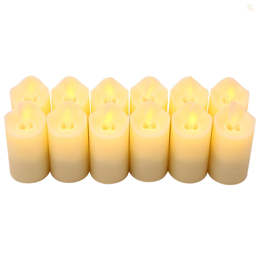 SUPH 12 PCS Rechargeable Flameless Candles Realistic Warm Yellow LED Cordless Pillar Candles Electric Candle Lights with Flickering Flame for Christmas Halloween Festivals Wedding