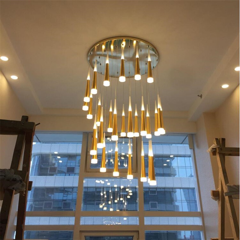 Modern Led Stairs Chandeliers Aluminum 