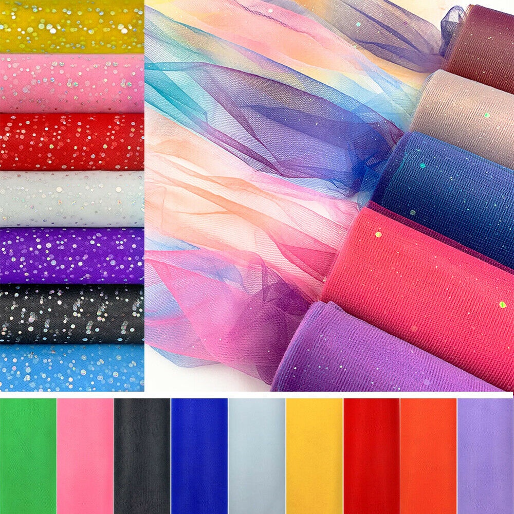 22 Assorted Colors Glitter Solid Rainbow Tulle Fabric for Sewing Skirt Decor DIY 