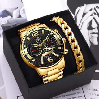 WOW! 1Set Fashion Men'S Watches Waterproof Stainless Steel Quartz Chronograph Watch Men Luxury Business Gold Wrist Watch