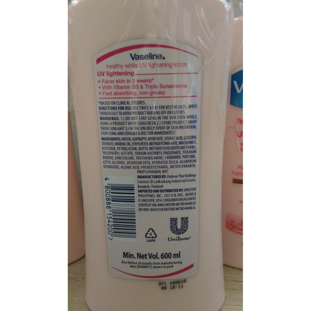 Original Vaseline Healthy White Lotion Uv Lightening 600ml