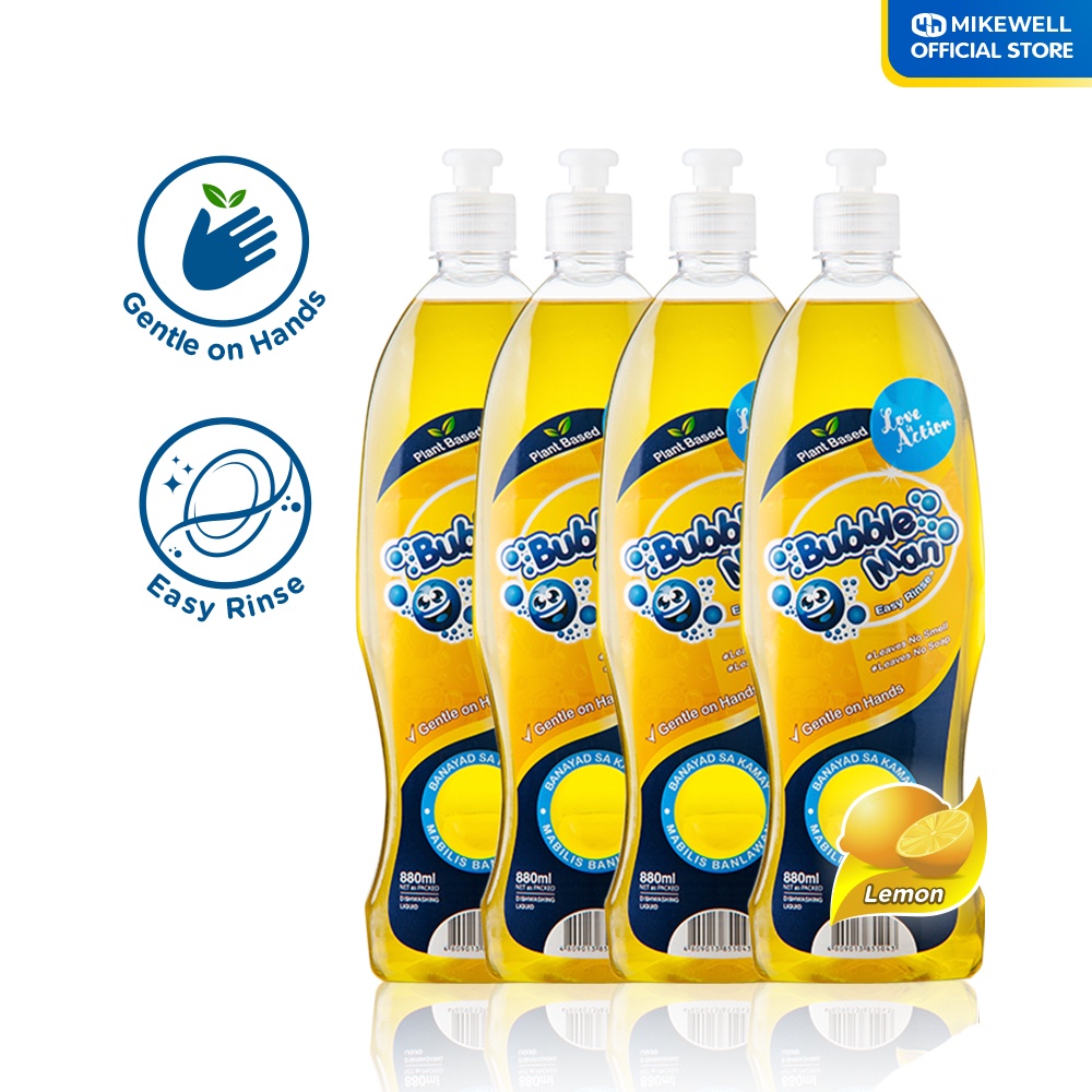 Bubbleman Dishwashing Liquid 880ml x 4 Plant Based Lemon Shopee