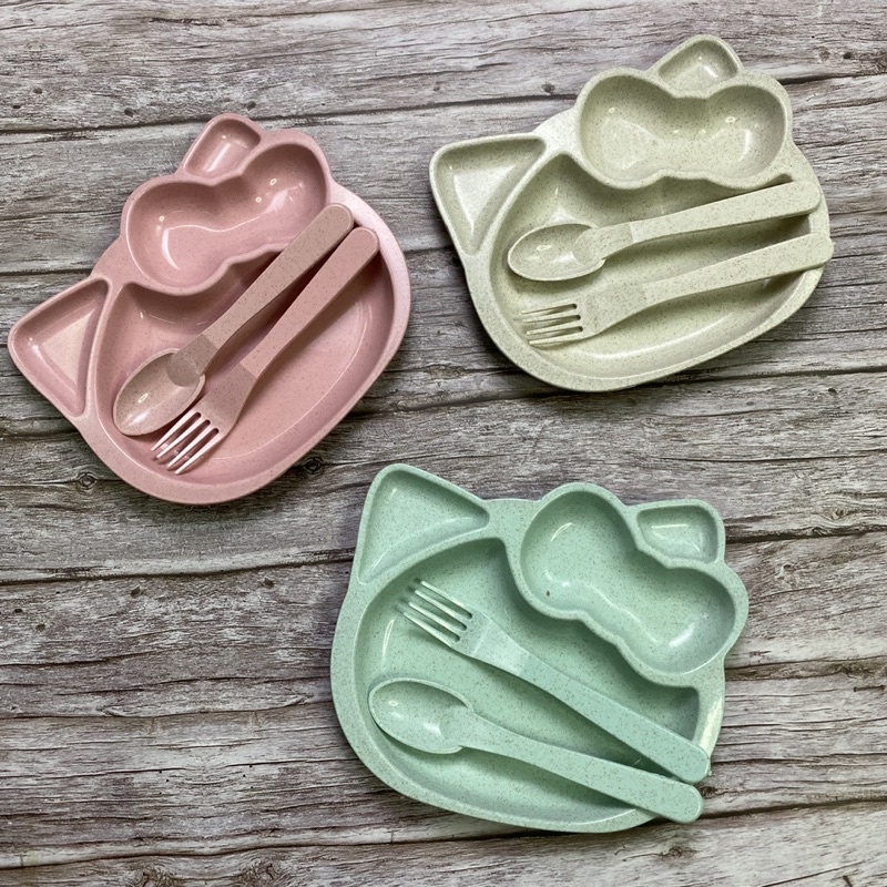 mini plate 3 Pcs per Set baby kids cute Baby Plate Spoon fork Eating Tableware Set
