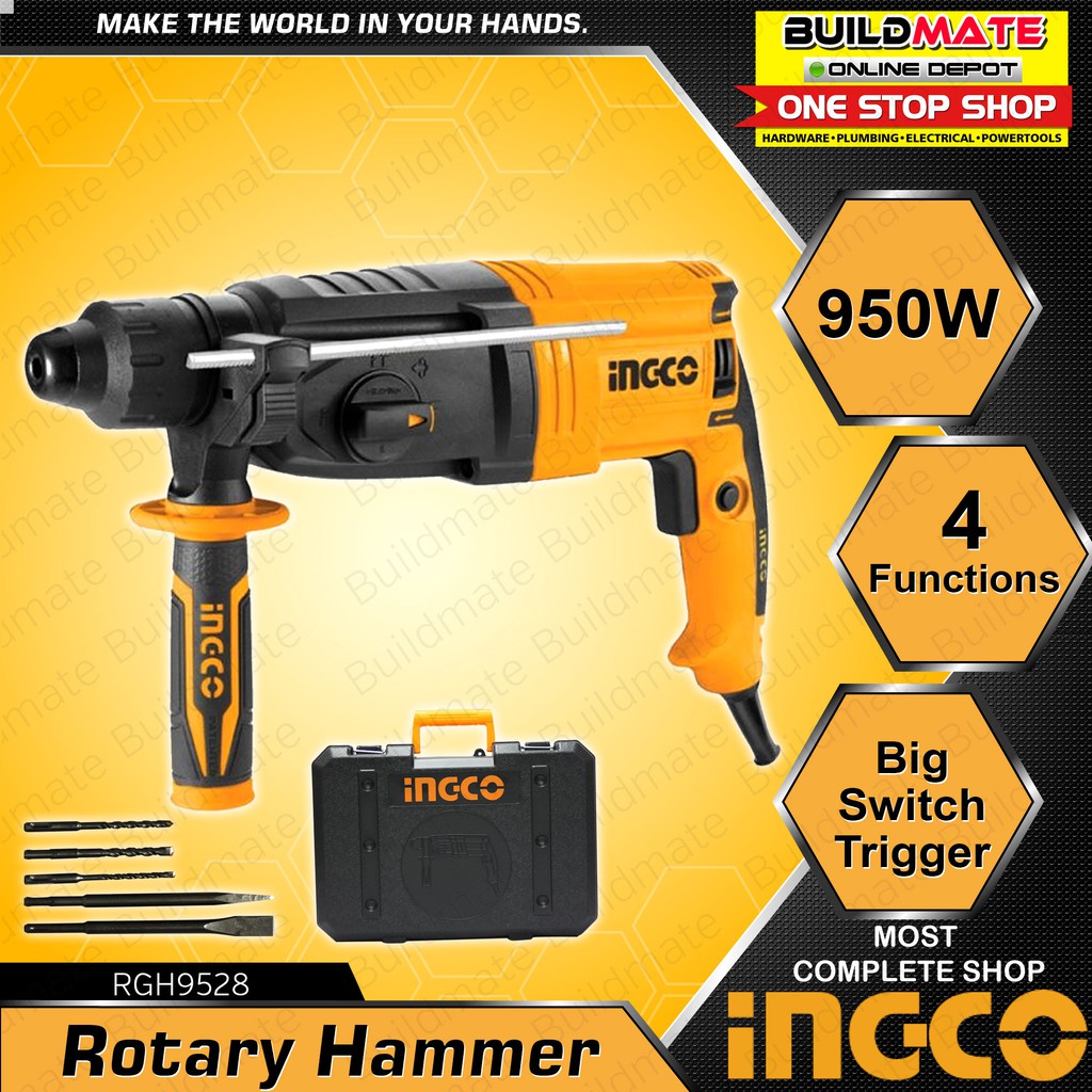 INGCO 950W SDS 28MM Rotary Hammer Drill with 3 Drills 2 Chisel and Case
