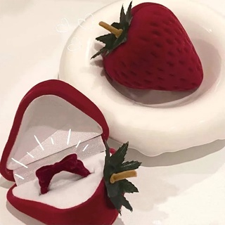 Strawberry Shape Ring Box Portable Flocking Jewelry Box Earrings Case Best Gifts