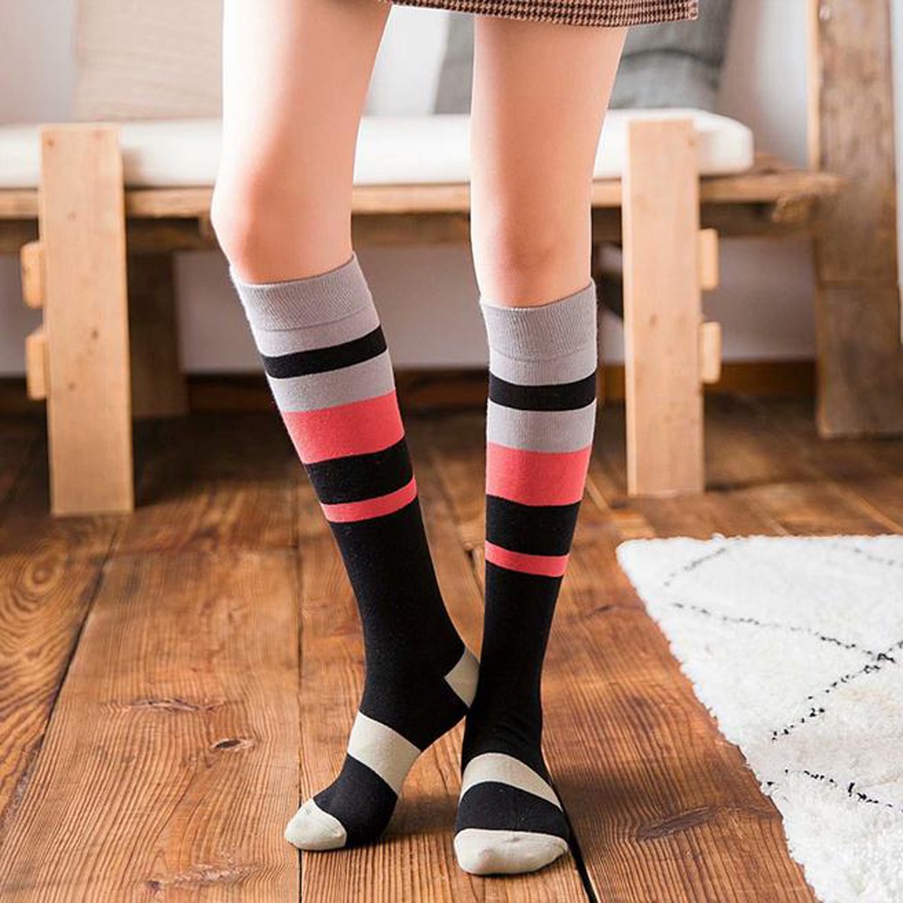 Fashion Women's Cotton Socks Thigh High Striped Over the Knee Slim Leg Stockings