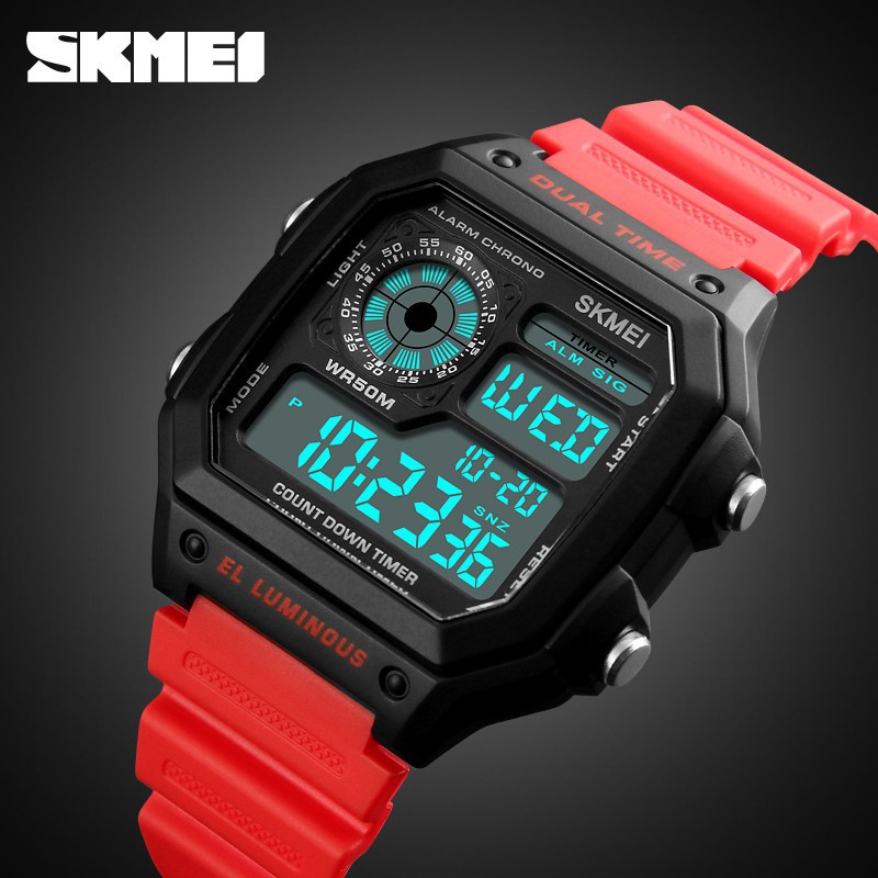 SKMEI 1299 Men Dual Time Fashion Watch  Alarm Snooze 50m Waterproof