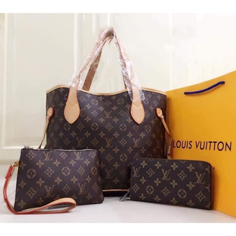 LV Never full Tote bag set Shoulder Bag 3in1 with Wallet and Pouch ...
