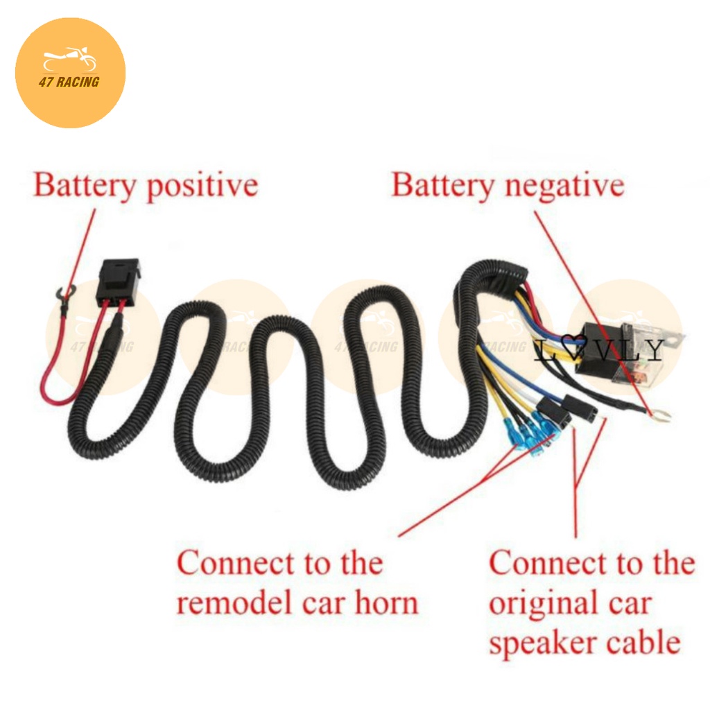 47 RACING Horn Harness Wiring Kit With Relay 4 PINS and Fuse for Car