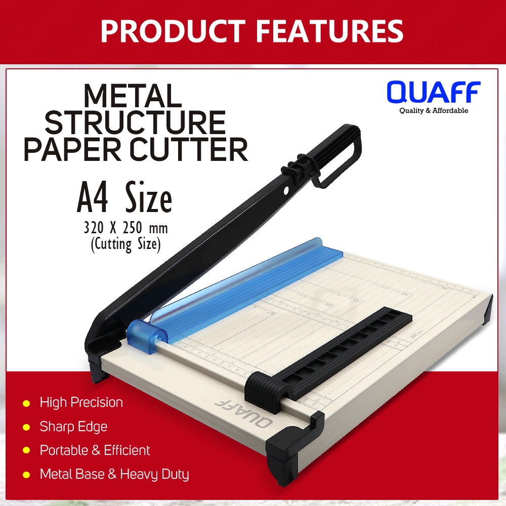 QUAFF Paper Cutter Metal Structure A4 Size with Adjuster & Stopper