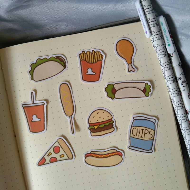 fast food and snacks stickers set || for stationary, scrapbook, phone ...