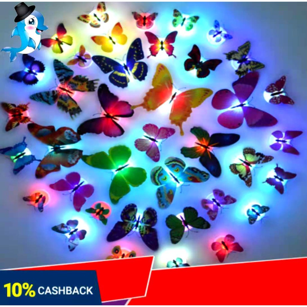 Download Rainbow Store Glowing 3d Butterfly Led Butterfly Wall Stickers Shopee Philippines