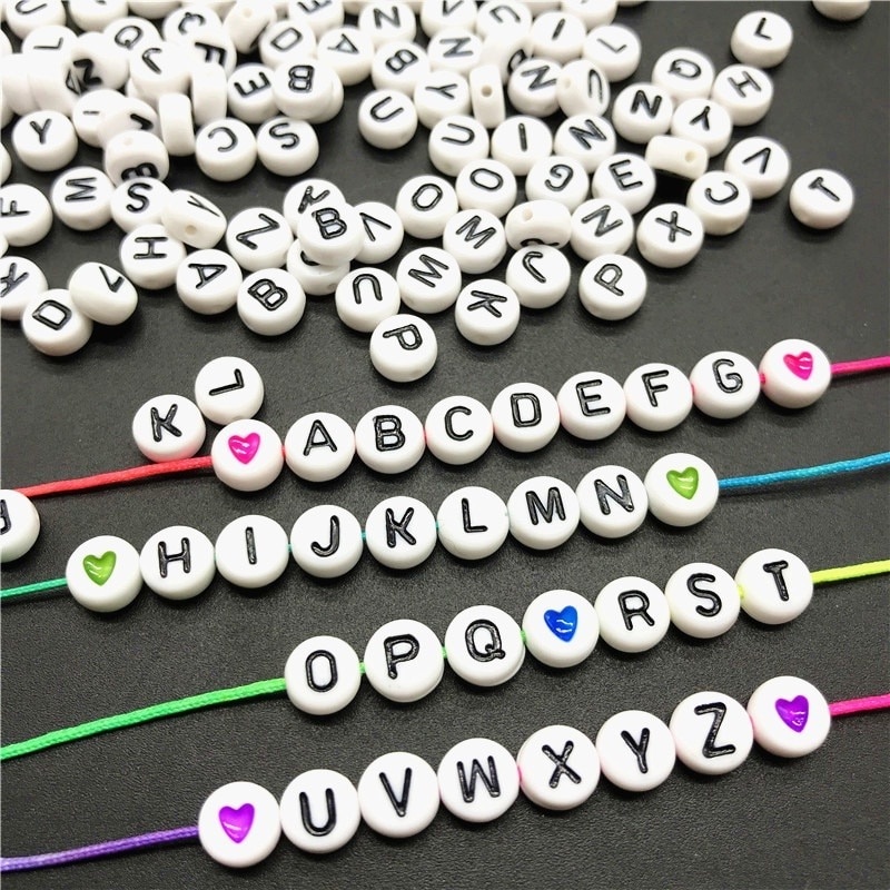 100pcs 4x7mm Letter Beads Acrylic Round 26 English Alphabet Beads Multi