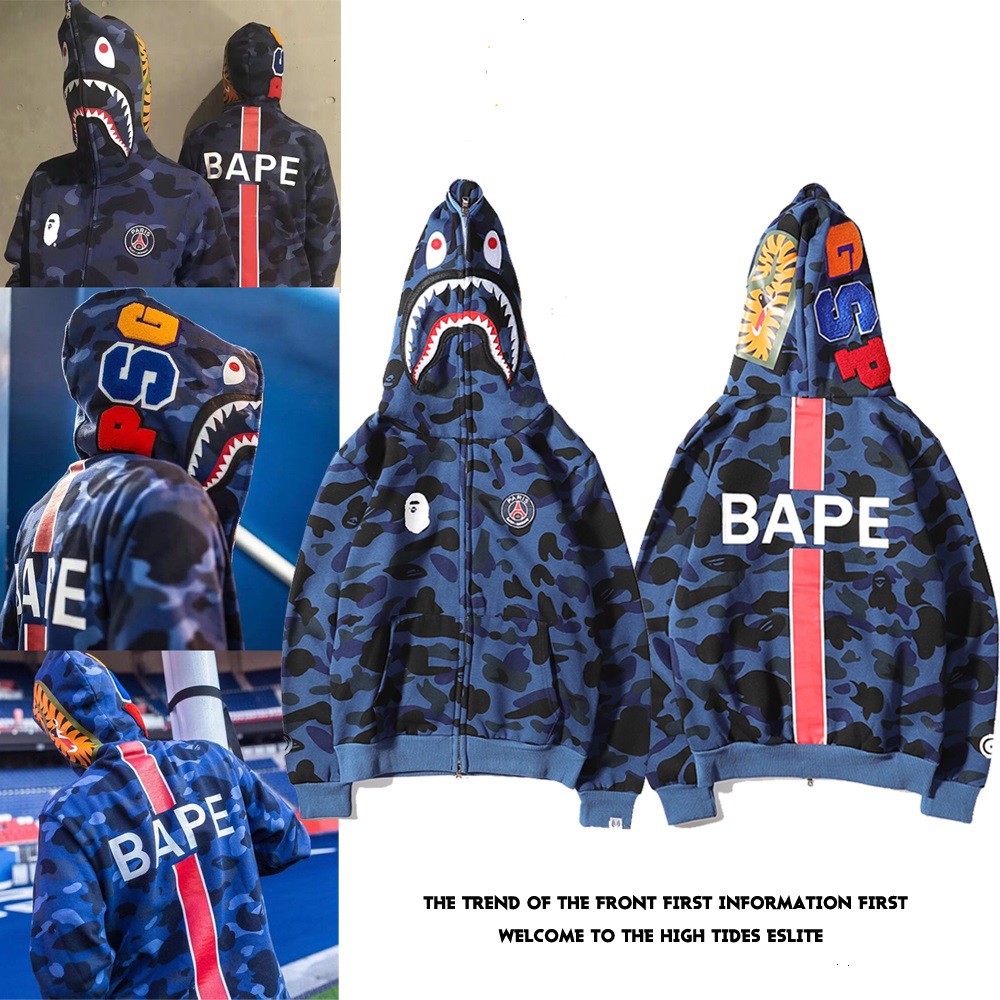 bape x psg shark full zip hoodie