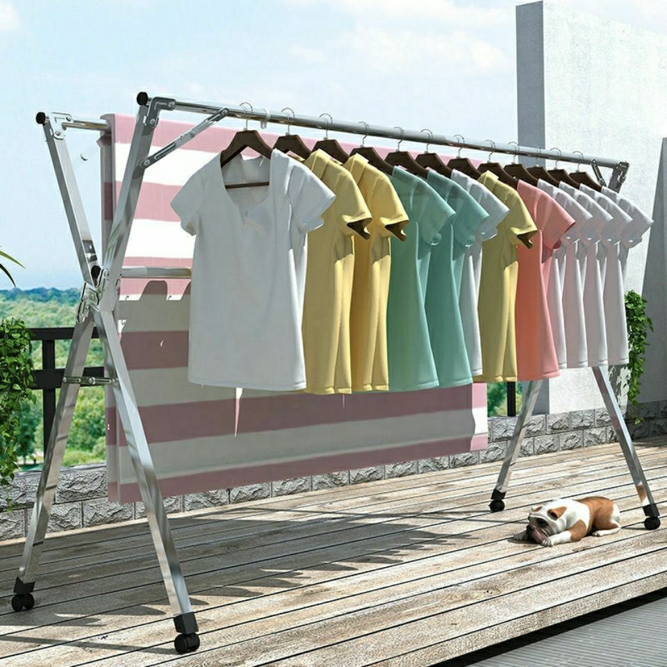 Promotional Hot Sale Stainless Steel Laundry Rack Floor Folding Indoor And Outdoor Drying Rack Double Poles Balcony Hangerx Simple Clothing Rod Shopee Philippines