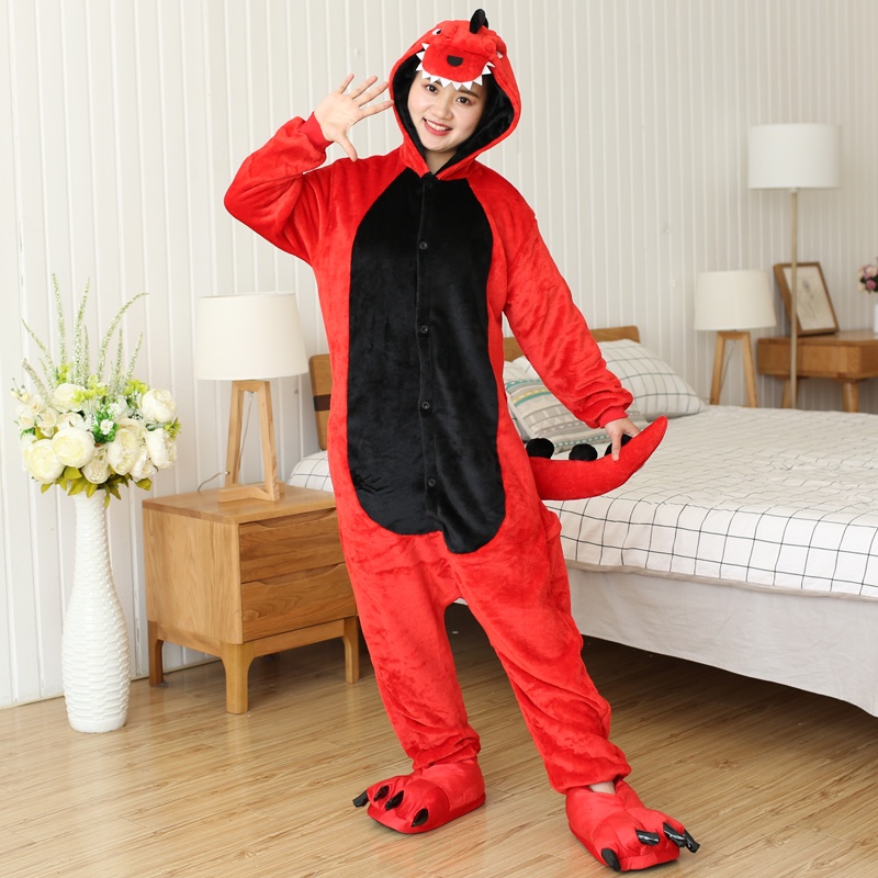 Red Dinosaur Flannel Pajamas Adults Kigurumi Onesies Sleepwear Women Men  Animal Cosplay Costumes Pyjamas Suits Homewear | Shopee Philippines