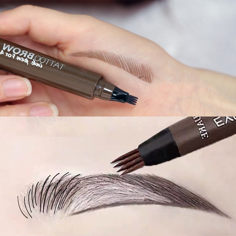 4 Points Eyebrows Pen 4D Hairlike Eyebrow Tattoo Pen Waterproof Fine Sketch Liquid Lazy 4D