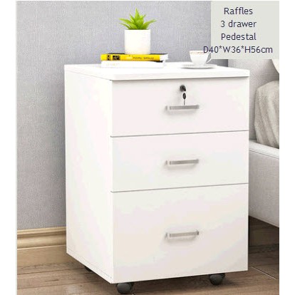 Pedestal Cabinet White 3 Drawer With Wheels Wood Mdf Lockable