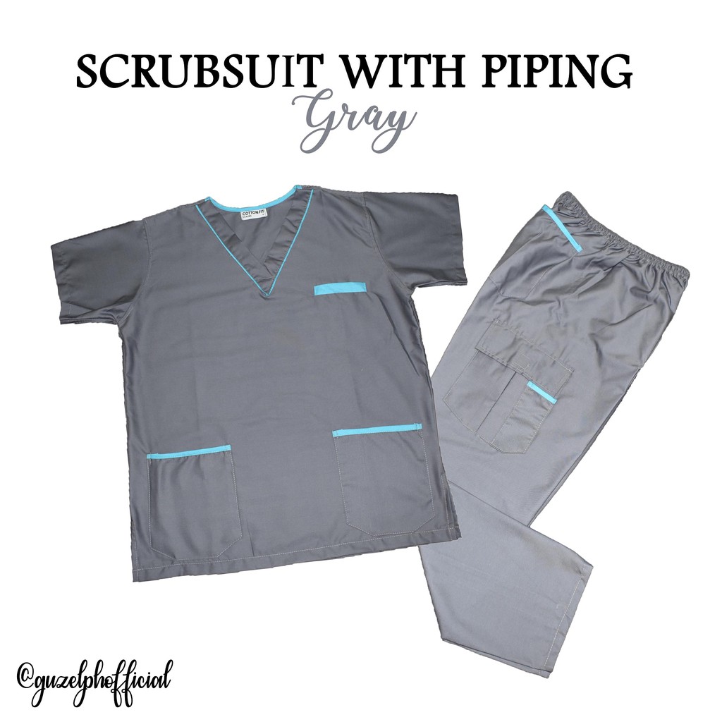 SCRUB SUIT WITH PIPING - GRAY | Shopee Philippines