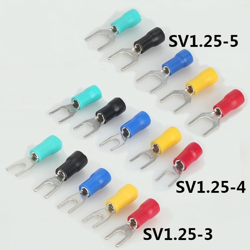 50pcs SV1.25-3/SV1.25-4/SV1.25-5 Insulated Spade Terminal Block Connector Electrical Furcate Lug Crimp Cable Wire Forked End Insulation