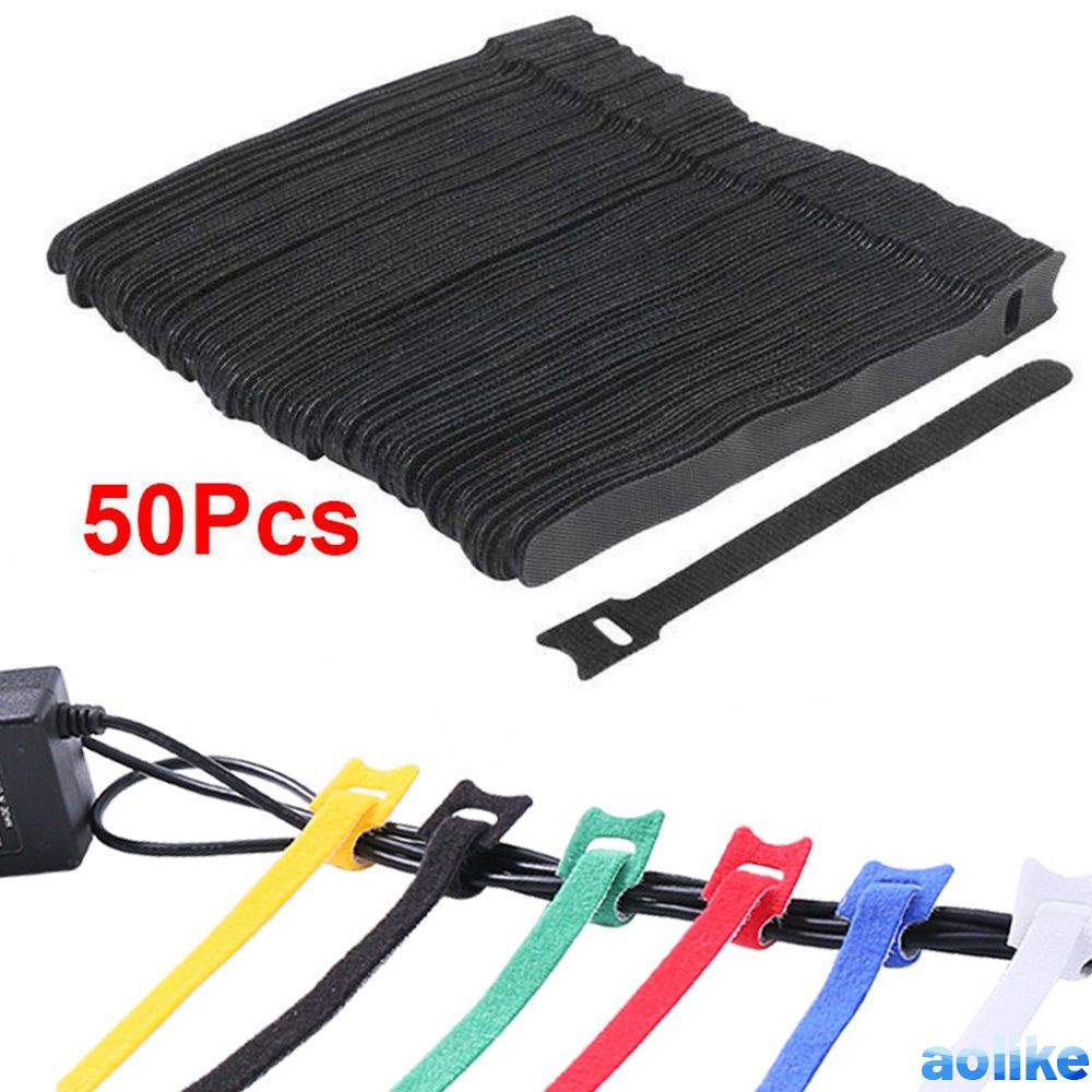 50Pcs Nylon Reusable Cord Organizer Velcro Cable Organizer Ttype