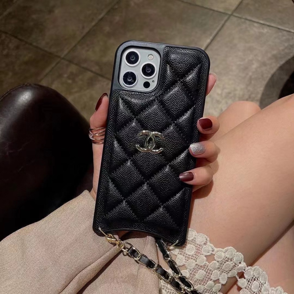 Chanel Leather Card phone case for Apple 13 pro max Backpack 12 11 xs xr  chain anti falling | Shopee Philippines