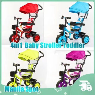 COD ✔4in1 Kids walker tricycle, kids bicycle, three-wheeled stroller, baby tricycle