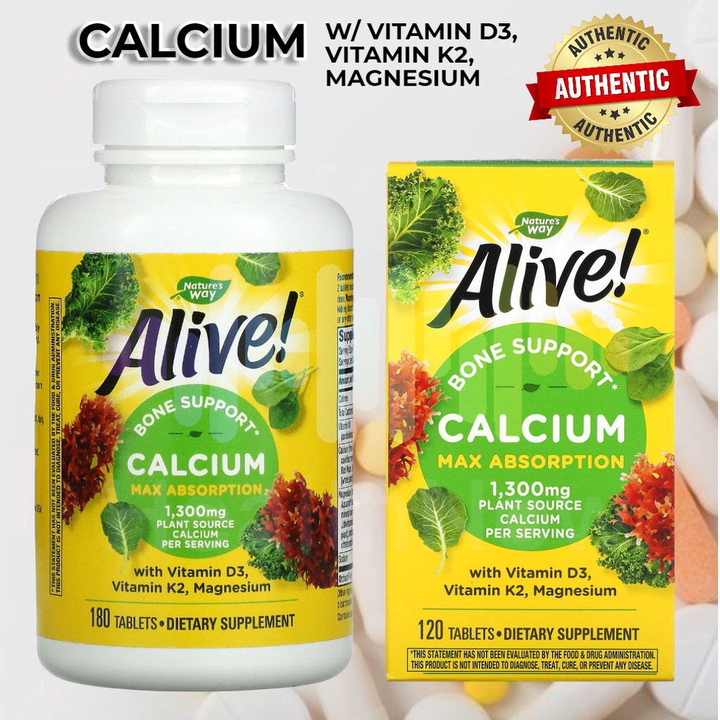 Natures Way Alive Calcium with Vitamin D3 Vitamin K2 Magnesium 325 mg