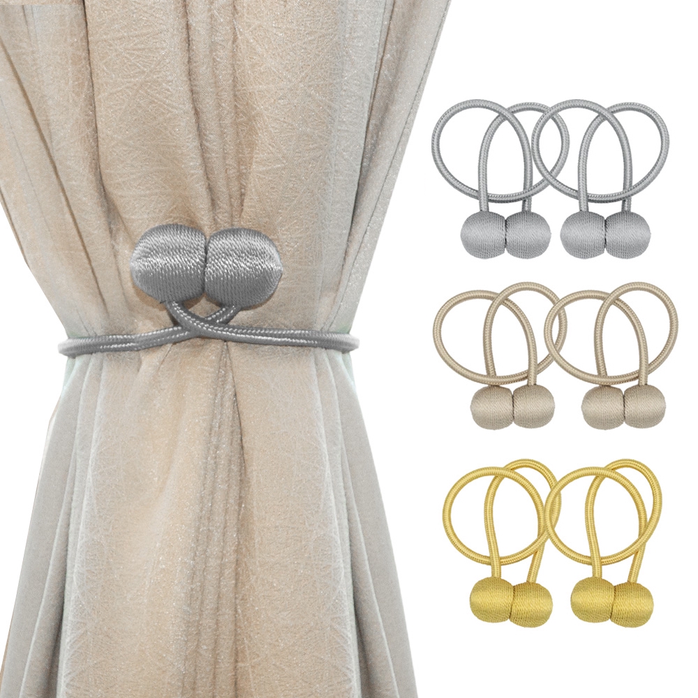 Hotel Window Decoration BIKHYY Magnetic Curtain Tiebacks 4 Pieces Curtain Clips Rope Holdbacks No Drilling Required Magnetic Curtain Holder Buckles for Home Light Grey Office 