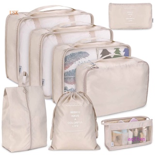 USK 8Pcs/set Storage Bags Waterproof Travel Portable Luggage Organizer Packing Cubes