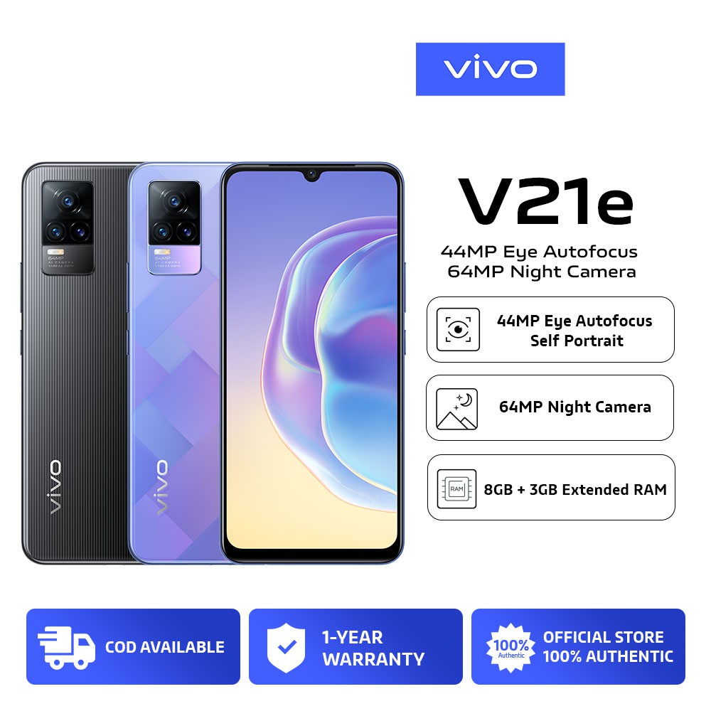 vivo V21e 8GB+3GB Extended RAM, 128GB ROM, 44MP Eye Autofocus, 64MP