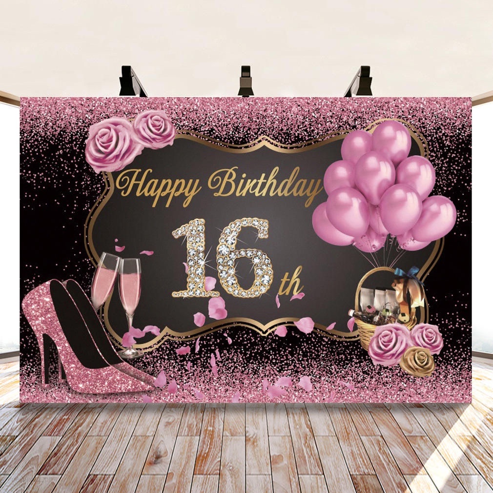 100x150CM Happy Birthday Backdrop Banner Black Pink Gold Theme Background  Cloth Photo Props Party Decorations | Shopee Philippines