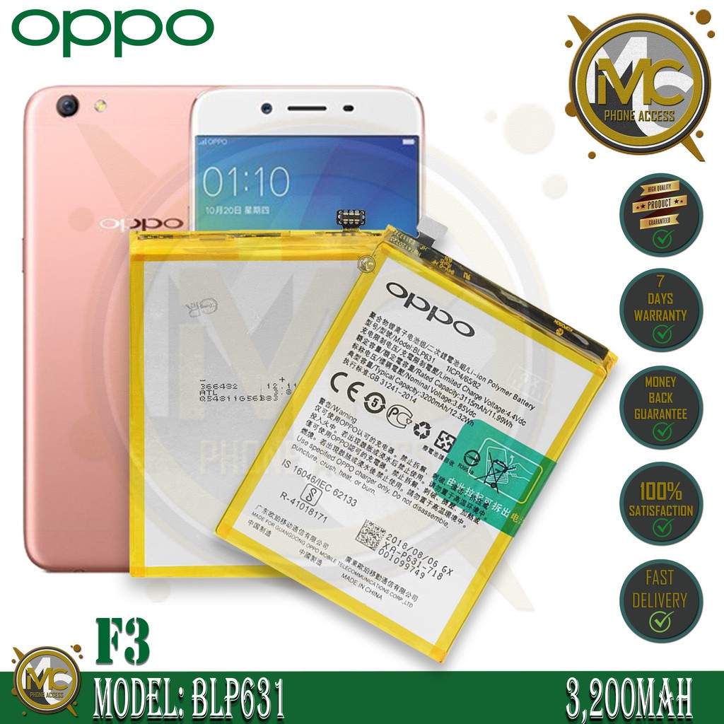 Oppo Battery For Oppo F3 17 Model Blp631 Original Quality And Capacity 30mah 425