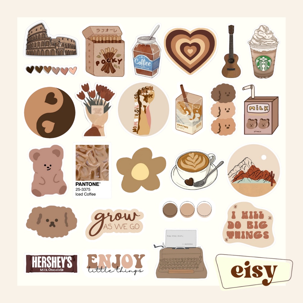EISY 25 pcs. Aesthetic Brown Sticker Pack | Shopee Philippines