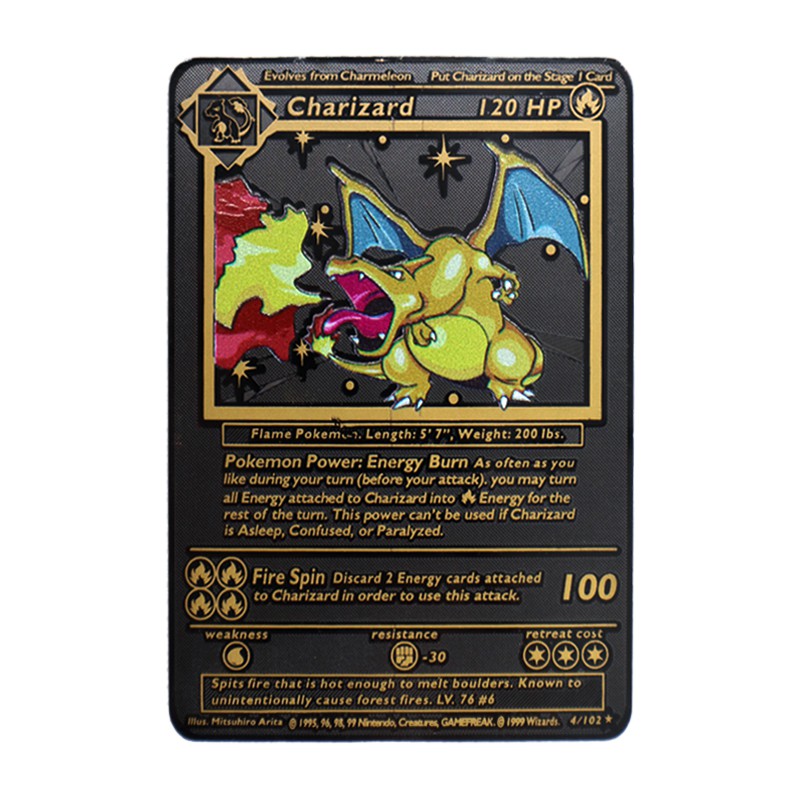 Pokemon Gold Card Dracaufeu Charizard Metal Card Fan Made Ex Gx Shopee Philippines